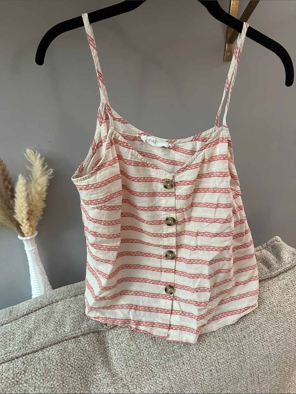 100% Cotton All in Favor Cream & Coral Striped Button-Front Camisole